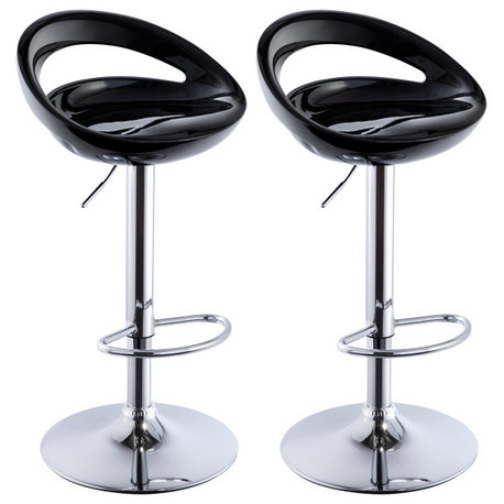 Set of 2 Glossy Low-Back Swivel ABS Bar Stools, Black