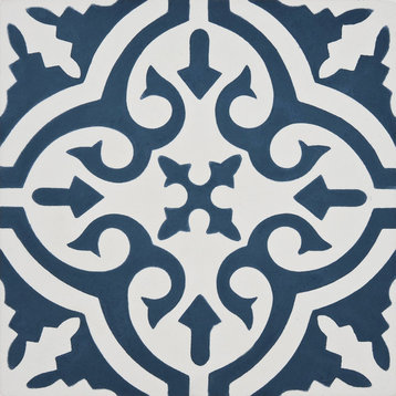 8"x8" Argana Handmade Cement Tile, Navy Blue/White, Set of 12