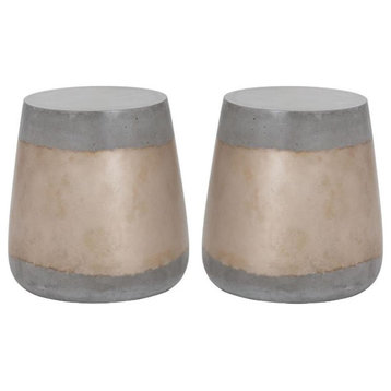 Home Square Aries 15" Modern Concrete Side Table in Gold/Gray - Set of 2
