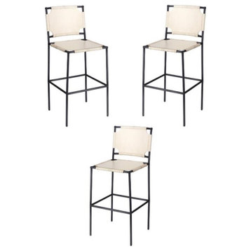 Home Square Transitional Leather Bar Stool in Off White - Set of 3