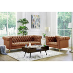 Inspired Home - Grete PU Leather Club Chair Gold Tone Nailhead Trim with Y-legs, Camel Brown - Our PU leather chesterfield club chair adds a gentle sophistication in the confines of your living room, bedroom or entryway. Featuring rich hued button tufted PU leather with contrasting tone nail head decorative trim, this elegant accent piece provides both functionality and a focal point of color and style that seamlessly blend with your main furniture to create a dynamic and cozy interior space to come home to.
