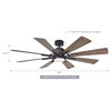 60 in Modern 8 Blades LED Ceiling Fan with Remote Control and Light Kit, Brown