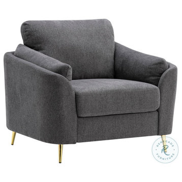 Jace 35" Accent Chair, Dark Gray Polyester, Gold Metal Legs, Pillow Back