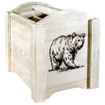 Montana Woodworks Homestead Wood Magazine Rack with Engraved Bear in Natural