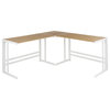 Roman Office Desk, L Shaped Set, White Metal, Natural Bamboo