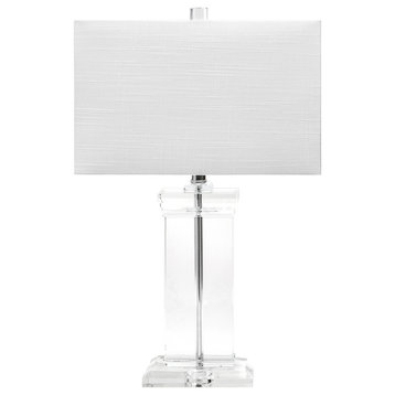 25" Helena Crystal Ionic Column Cotton Shade Clear Table Lamp
