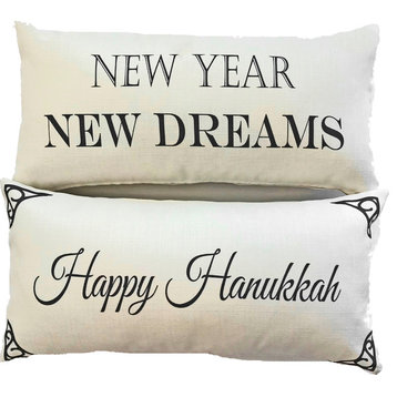 Happy Hanukkah-New Year Doublesided Pillow With Menorah Pin