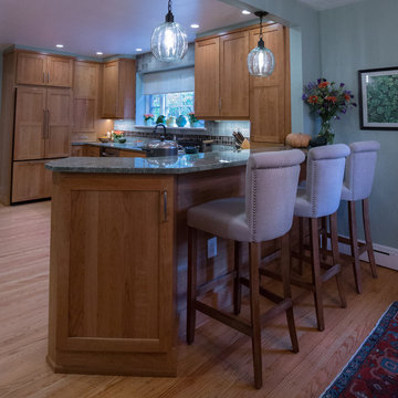 Warm Wood Kitchen Remodel | Natural Cherry Cabinetry, Granite Surfaces