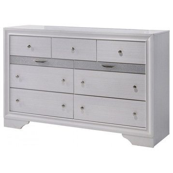 7 Drawers Wooden Dresser with Round Handle Design, White