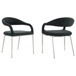 Armen Living - Morgan Brushed Stainless Steel and Charcoal Upholstered Dining Chairs, Set 2 - Transform any space with the luxurious charm and comfort of the Morgan Dining Chair in Fabric and Metal - Set of 2 by Armen Living. The cozy yet streamlined profile of our chair offers comfort with a touch of opulence. Its beautifully curved back and seamlessly flowing arms lend refinement to this dining chair and any room you put it in. The back, arms, and seat cushion are fully upholstered to offer hours of comfort. The Morgan chair is covered in performance fabric, which provides easy care and maintenance. Perched on four slender legs, this dining chair serves as a stylish complement to any contemporary or modern room. From casual to formal meals, elevate your eat-in kitchens and dining rooms to the simple elegance of the Morgan Dining Chair. Beyond dining, it can offer a chic and comfortable accent chair anywhere from your living space to your home office. Available as a set of two, the Morgan Upholstered Dining Chair comes in matte black iron with Light Gray, Charcoal, or Blue Fabric, or brushed stainless steel with Light Gray, Charcoal, or Blue Fabric to bring  comfort and grace to your home.