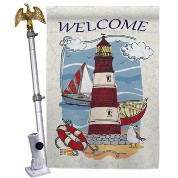 Lighthouse Shore Coastal Beach House Flag Set