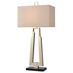 Elk Lighting - Elk Home Stoddard Park 1 Light Table Lamp, Champagne Silver, Black - The Stoddard Park table lamp is a contemporary design with subtle deco notes. This sculptural piece is made from metal and features a luxe, champagne color paint finish. Its refined presence is ideal for bringing a sophisticated flair to a hallway, living room seating area or study. Its clean lines are replicated in its rectangular, hardback shade in light grey, textured linen.