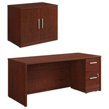 Home Square 2-Piece Set with 72" x 30" Desk & Storage Cabinet in Classic Cherry