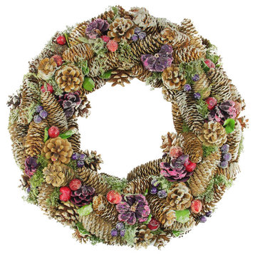 20" Sugared Purple and Red Pine Cone and Berries Artificial Christmas Wreath