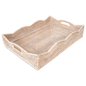 Artifacts Rattan Scallop Collection Rectangular Tray, White Wash