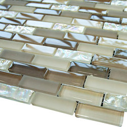 Dark, Light Brown and White Crystal Glass Mosaic Tile Brick Pattern (Glossy&Matt - Home Decor