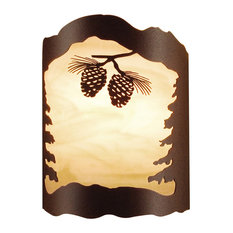 Double Pinecone Wall Sconce With Honey Onyx Glass, Left Facing, Frontier Rust