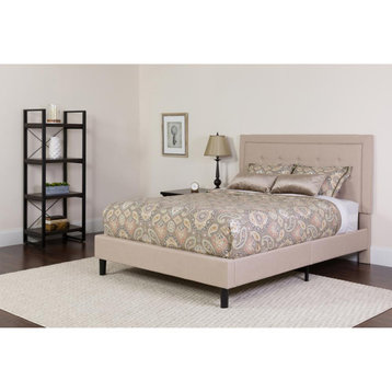 Roxbury Twin Size Tufted Upholstered Platform Bed in Beige Fabric with...