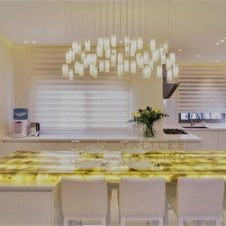 ELEGANT WHITE CHANDELIER | CUSTOM ART GLASS CHANDELIER - LARGE DINING CHANDELIER - Lighting