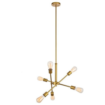 Living District Axel 6-Light Metal Pendant in Brass/Clear Finish