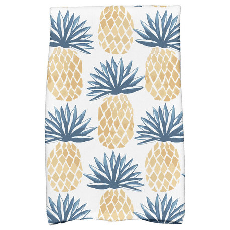 18"x30" Pineapple Stripes, Geometric Print Kitchen Towel, Blue