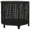 Round Bamboo and Rattan Round Accent Table, Natural, Black