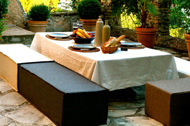 Example of a tuscan exterior home design in New York