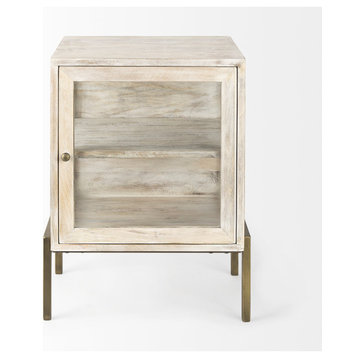 Arelius 20Lx18Wx26H White Wood With Gold Metal Frame End/Side Table