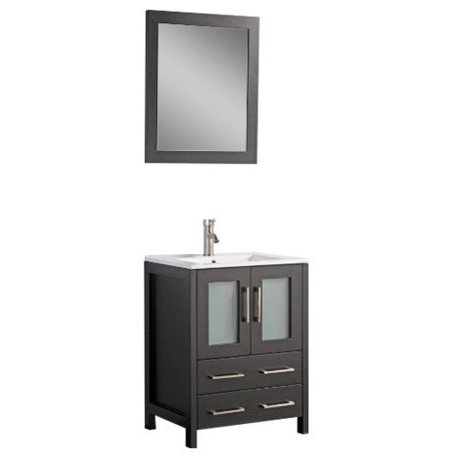 Vanity Art Vanity Set With Ceramic Top, 24", Espresso, Led Sensor-Switch Mirror