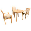 4-Piece Outdoor Teak Dining Set, 36" Round Table, 3 Mas Stacking Arm Chairs