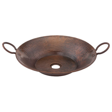 Round Miners Pan Vessel Hammered Copper Sink, Oil Rubbed Bronze