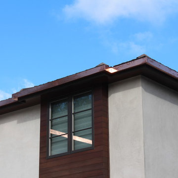 sectional 4x5 Box Gutters, 16 ounce Copper, Modern Home in Manhattan Beach, CA.