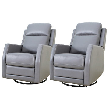Upholstered Swivel Manual Recliner With Wingback Set of 2, Gray