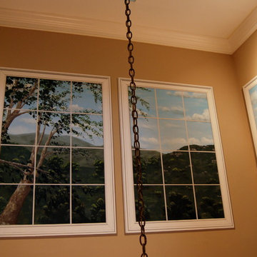 Trompe L'Oeil Windows in two story Dining Room.