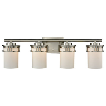 Ravendale 4-Light for The Bath, Brushed Nickel With Opal White Glass