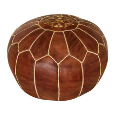 Moroccan Leather Stuffed Pouf, Brown