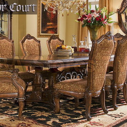 "Michael Amini" Vintage Fruitwood 9 PC Dining Room Set, Windsor Court Collection - Furniture