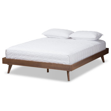Jacob Mid-Century Modern Walnut Brown Solid Wood Bed Frame, King