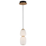 ET2 Lighting - Soji LED 2-Light Pendant - Inspired by Japanese lanterns, this soft contemporary collection features Satin White glass shades of various shapes and sizes mounted on metal frames finished in a dramatic two-tone Gold with Black accents.