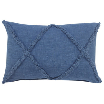 Boho Diamond Tufted Cotton Throw Pillow, Cobalt Blue, 16" X 24"