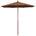 March Products - 7.5' Wood Umbrella, Teak - The classic look of a traditional wood market umbrella by California Umbrella is captured by the MARE design series.  The hallmark of the MARE series is the beautiful 100% marenti wood pole and rib system. The dark stained finish over a traditional marenti wood is perfect for outdoor dining rooms and poolside d- cor. The deluxe push lift system ensures a long lasting shade experience that commercial customers demand. This umbrella also features Sunbrella fabrics, which are built on a foundation of solution-dyed acrylic yarn, the most resilient and solid material for prolonged sun exposure, to offer even longer color retention rating than competing material sources.