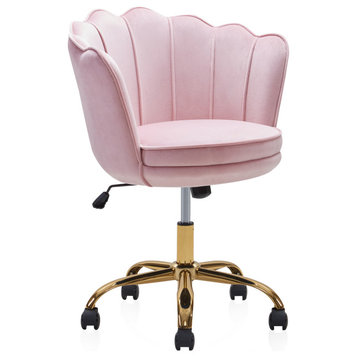 Kaylee Office Chair Upholstered Velvet Seashell Swivel Desk Chair, Pink-Gold