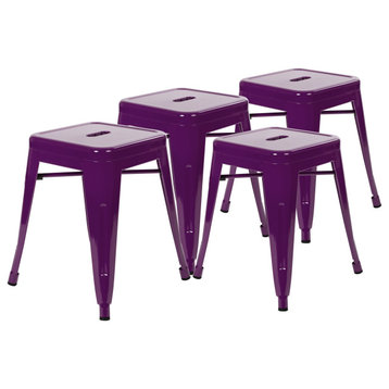 18" Table Height Stackable Backless Metal Indoor Dining Stool- Set of 4, Purple