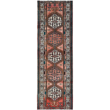 Brown North West Zoroastrian Hand Knotted Wide and Long Runner Rug 3'5" x 10'2"