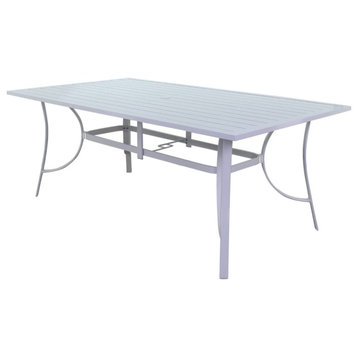Outdoor Dining Table, Curved Legs & Slatted Top With Umbrella Hole, White