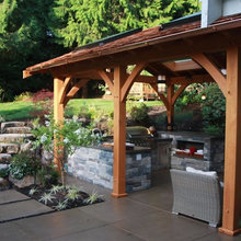 Outdoor seating with fireplace