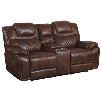 Sunset Trading Diamond Power Faux Leather Dual Reclining Loveseat in Brown