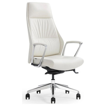 Burns Modern Fully Reclining Adjustable Executive Chair White Top Grain Leather