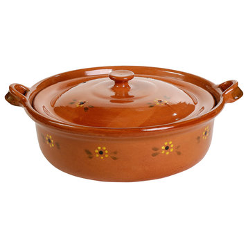 Ancient Cookware, Mexican Clay Flat Cazuela Pot, 13.25x16x5