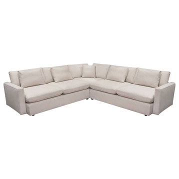 3PC Corner Sectional Feather Down Seating in Cream Fabric